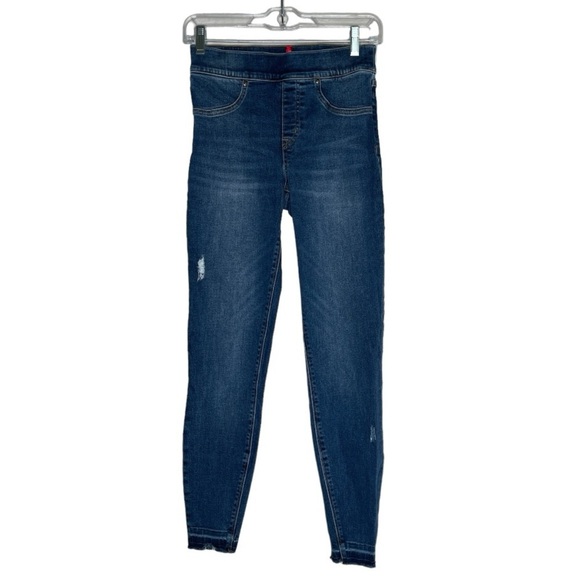 Spanx Pull-On High Rise Skinny Jeans Raw Hem Distressed | Size S/P - Picture 2 of 8